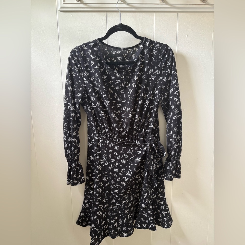 Floral Black Wrap Dress